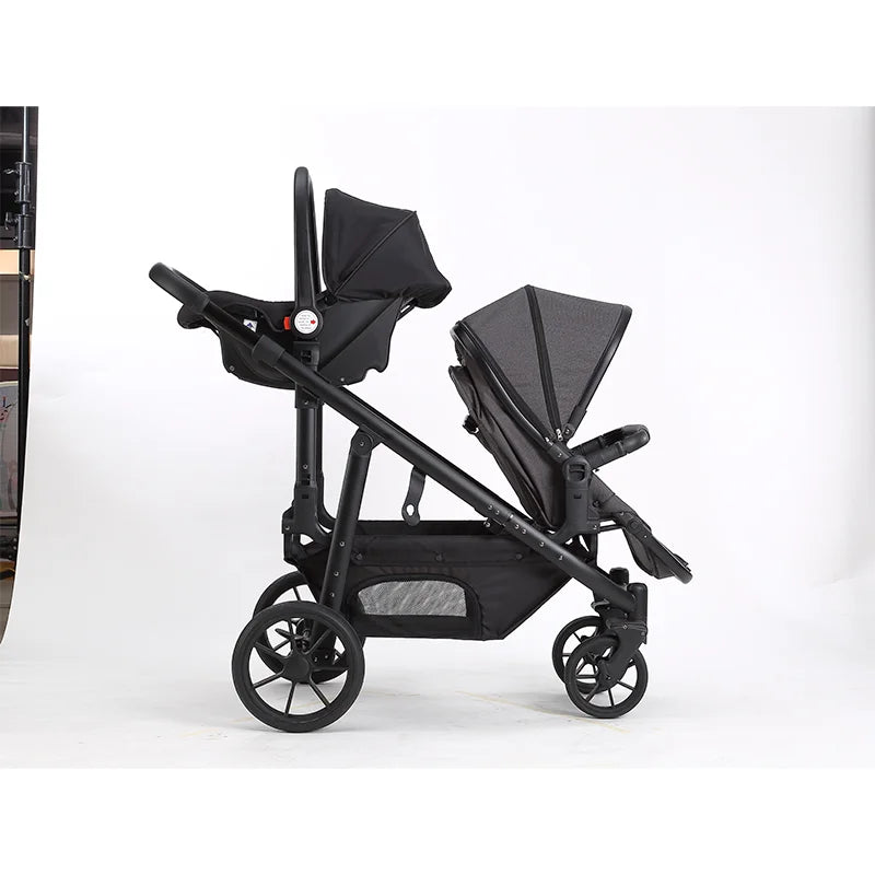 European Twin Baby Stroller Wholesale Foldable 3-in-1 Pram Car Seat Infant Cart Double Seat Pushchair EVA Alloy Newborn Toddler
