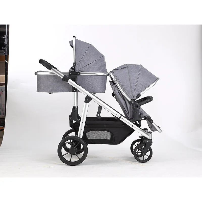 European Twin Baby Stroller Wholesale Foldable 3-in-1 Pram Car Seat Infant Cart Double Seat Pushchair EVA Alloy Newborn Toddler