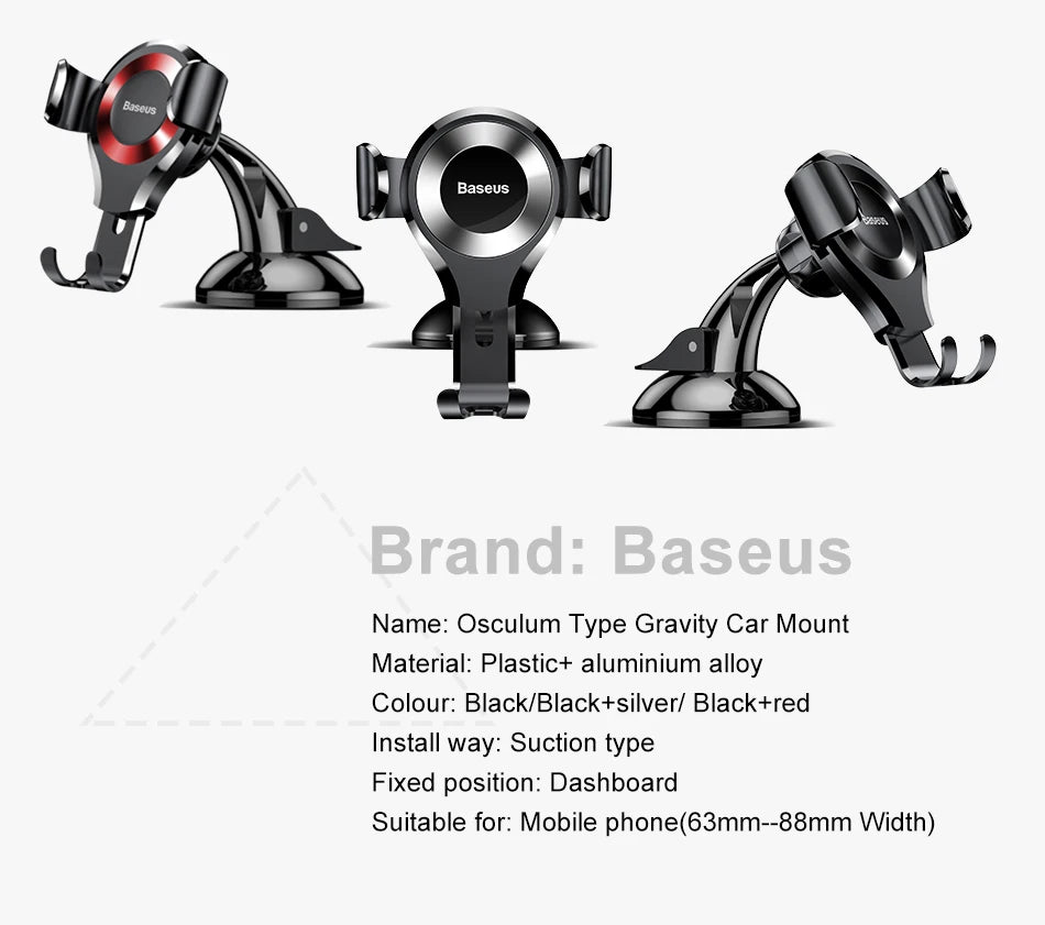 Baseus Gravity Car Phone Holder For iPhone 16 Samsung Suction Cup Car Holder For Phone in Car Mobile Phone Holder Stand 핸드폰 거치대