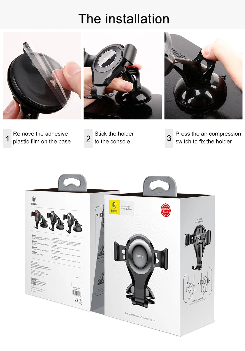 Baseus Gravity Car Phone Holder For iPhone 16 Samsung Suction Cup Car Holder For Phone in Car Mobile Phone Holder Stand 핸드폰 거치대