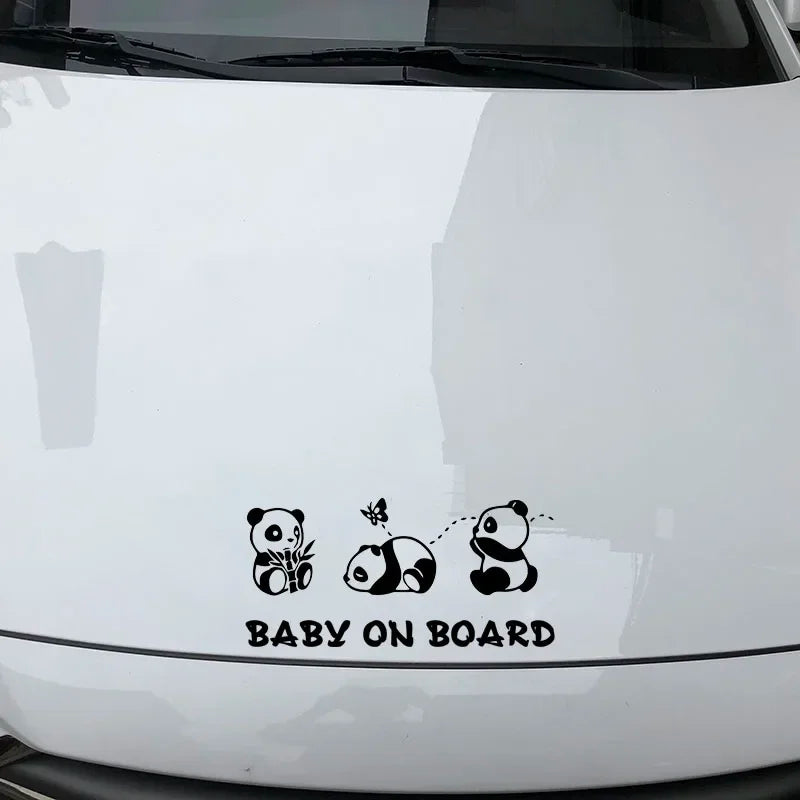 Car Sticker Cute Panda Cartoon Rear Windshield Decoration BABY ON BOARD Waterproof Sunscreen Warning Decals,17cm*8CM