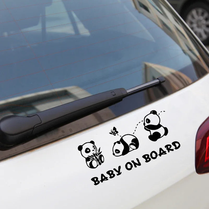 Car Sticker Cute Panda Cartoon Rear Windshield Decoration BABY ON BOARD Waterproof Sunscreen Warning Decals,17cm*8CM