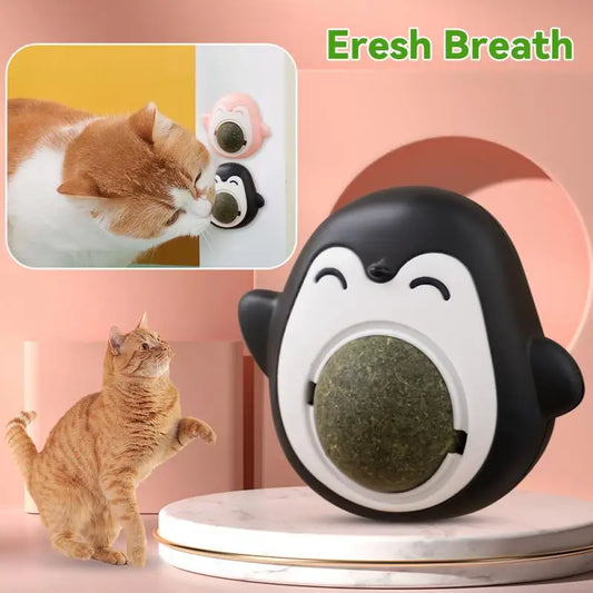 Catnip Balls Cat Mint Toy Grinding Teeth Mint Ball Edible Safety Healthy Snack Rotatable Wall Stick-on Toys for Pet Supplies