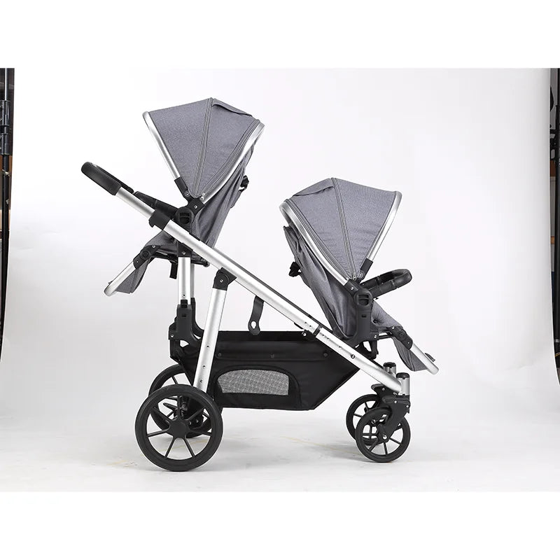 European Twin Baby Stroller Wholesale Foldable 3-in-1 Pram Car Seat Infant Cart Double Seat Pushchair EVA Alloy Newborn Toddler