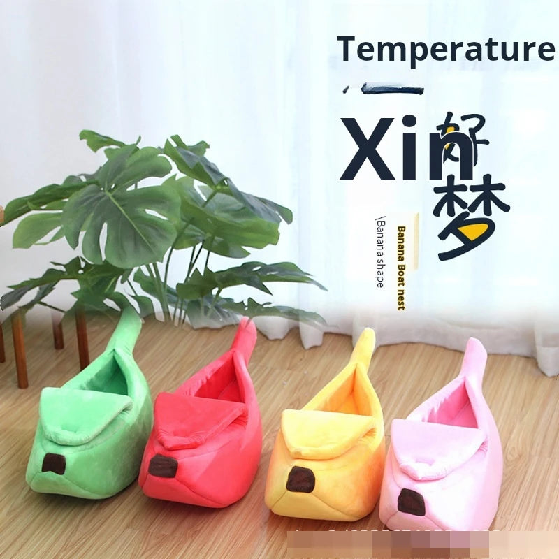 Pet banana shaped warm cat nest dog nest semi closed pet nest hamster nest pet bed sleeping mat