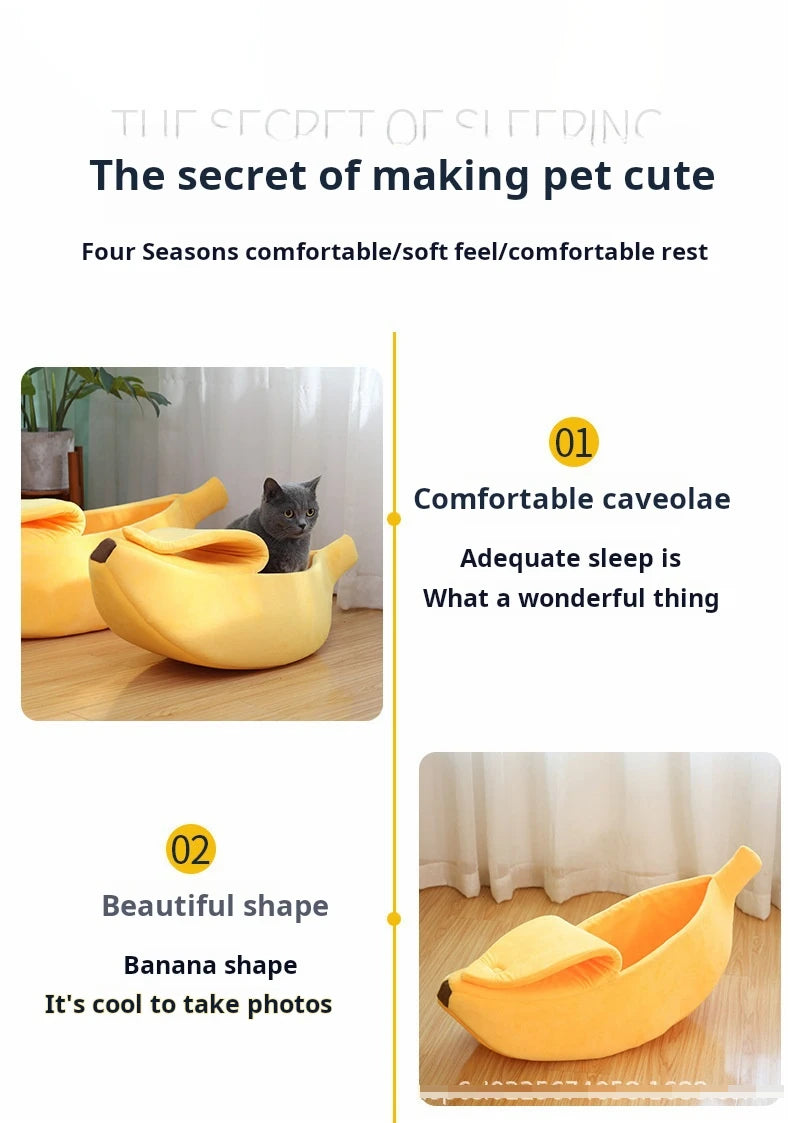 Pet banana shaped warm cat nest dog nest semi closed pet nest hamster nest pet bed sleeping mat