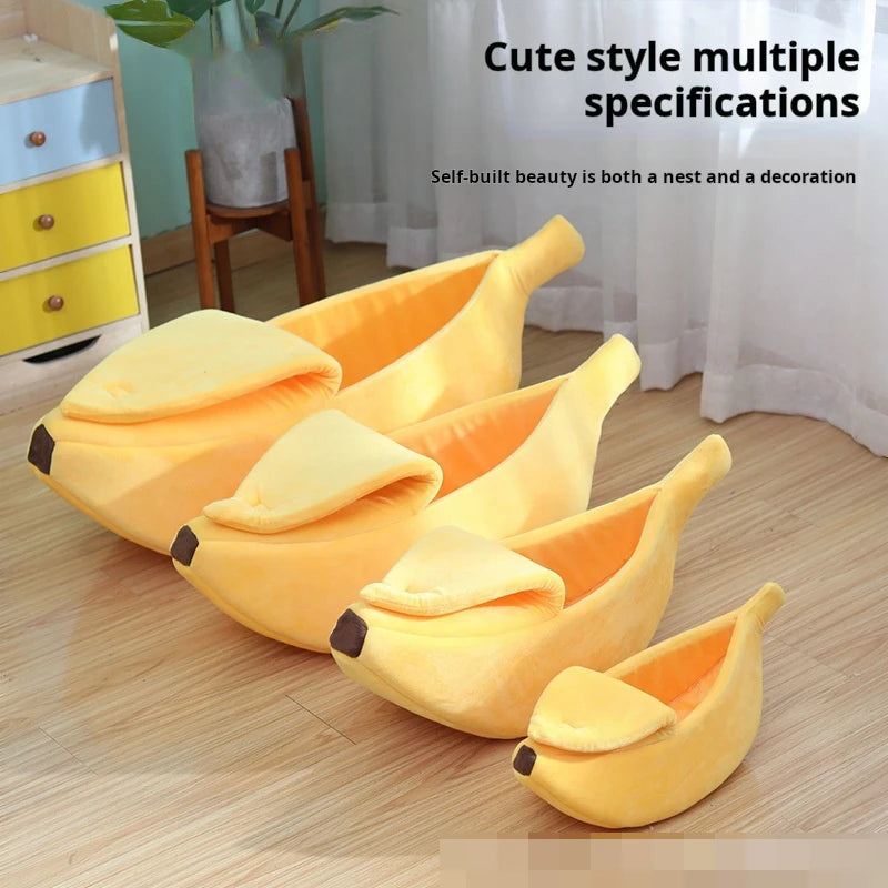 Pet banana shaped warm cat nest dog nest semi closed pet nest hamster nest pet bed sleeping mat