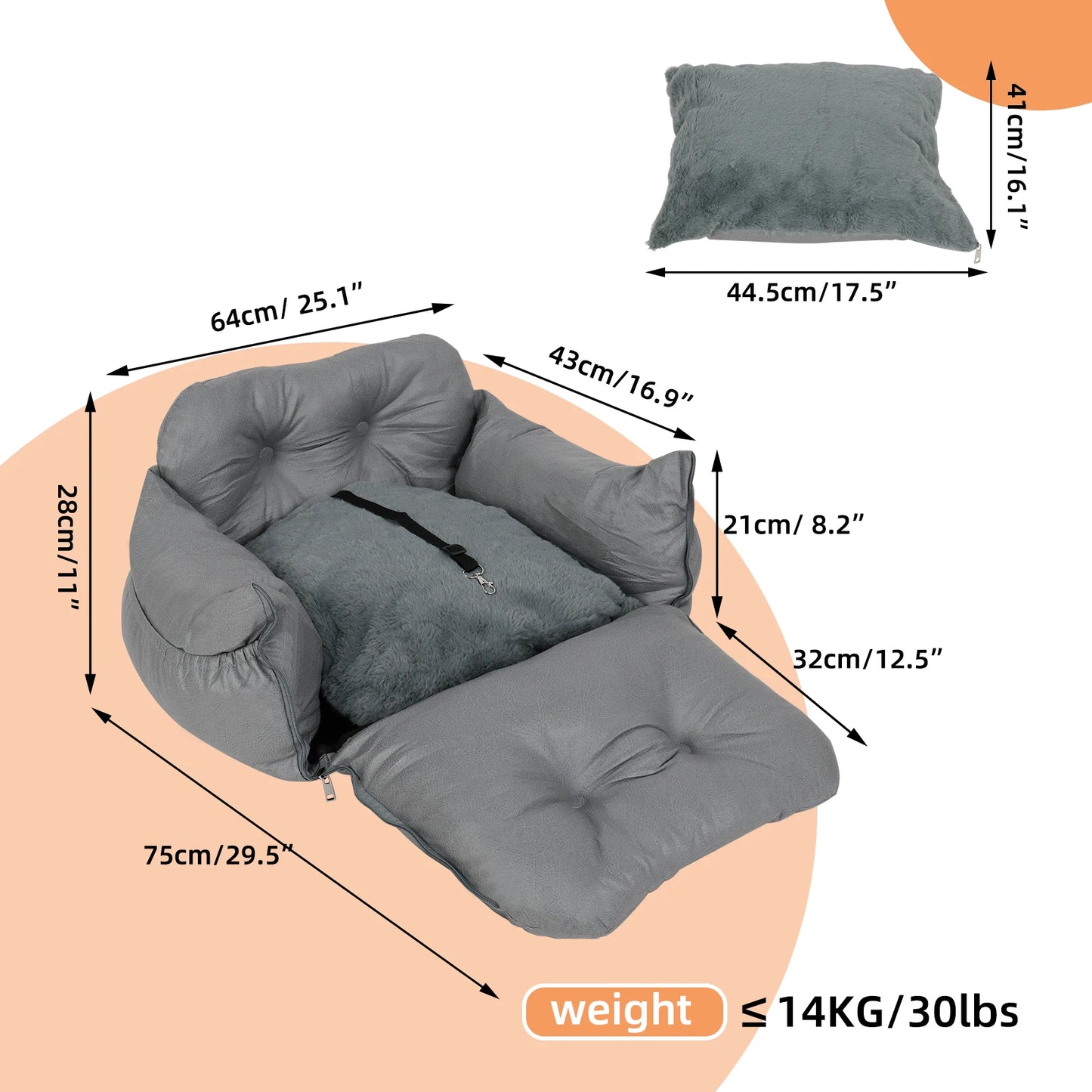 Dog Car Seat with Safety Belt Pet Animal Booster Nest Cushion Washable Dogs Cats Sofa Bedding Travel Mattress